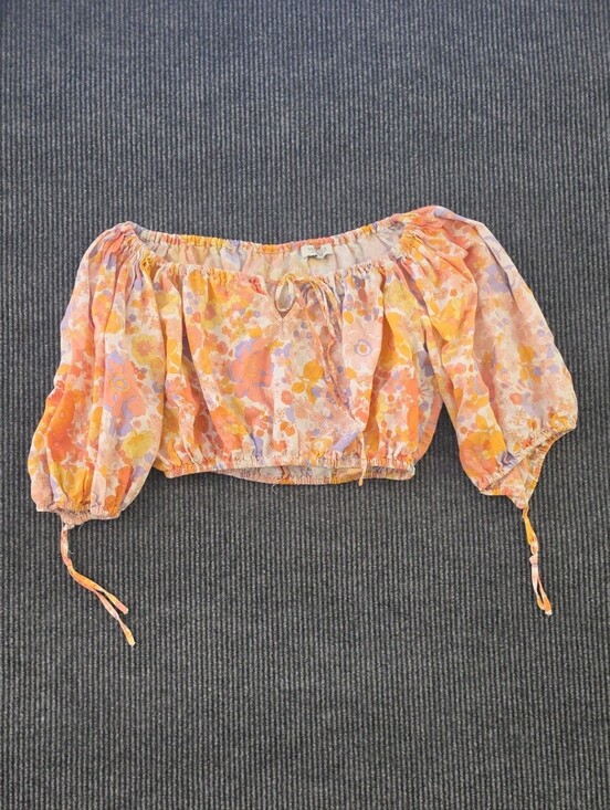 Rachel Zoe Tops - Rachel Zoe Orange Pink Floral Off-Shoulder Crop Blouse